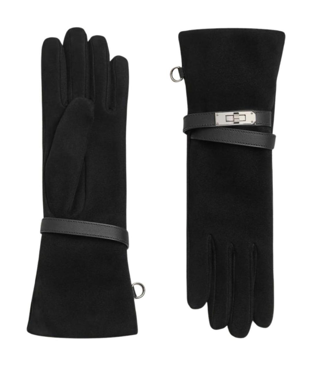 HERMES Черные кожаные перчатки, фото 1