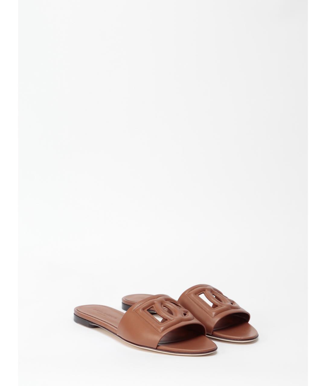 DOLCE&GABBANA Коричневые кожаные шлепанцы, фото 2