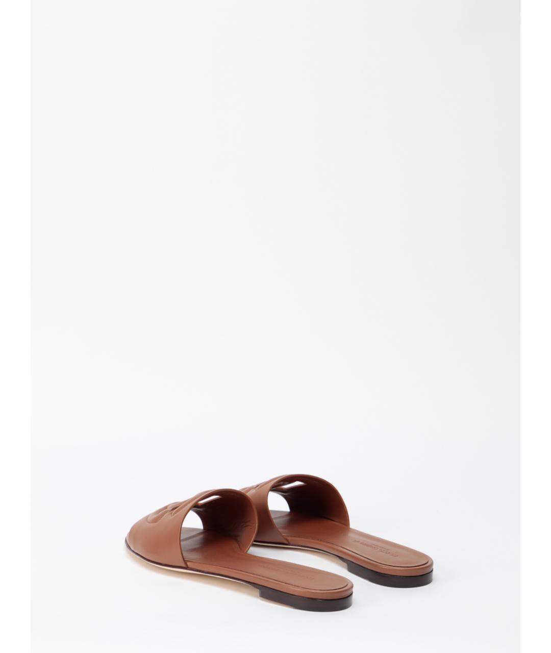 DOLCE&GABBANA Коричневые кожаные шлепанцы, фото 3