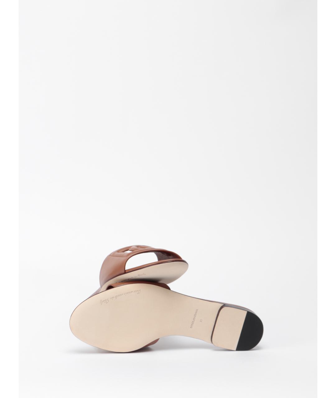 DOLCE&GABBANA Коричневые кожаные шлепанцы, фото 4