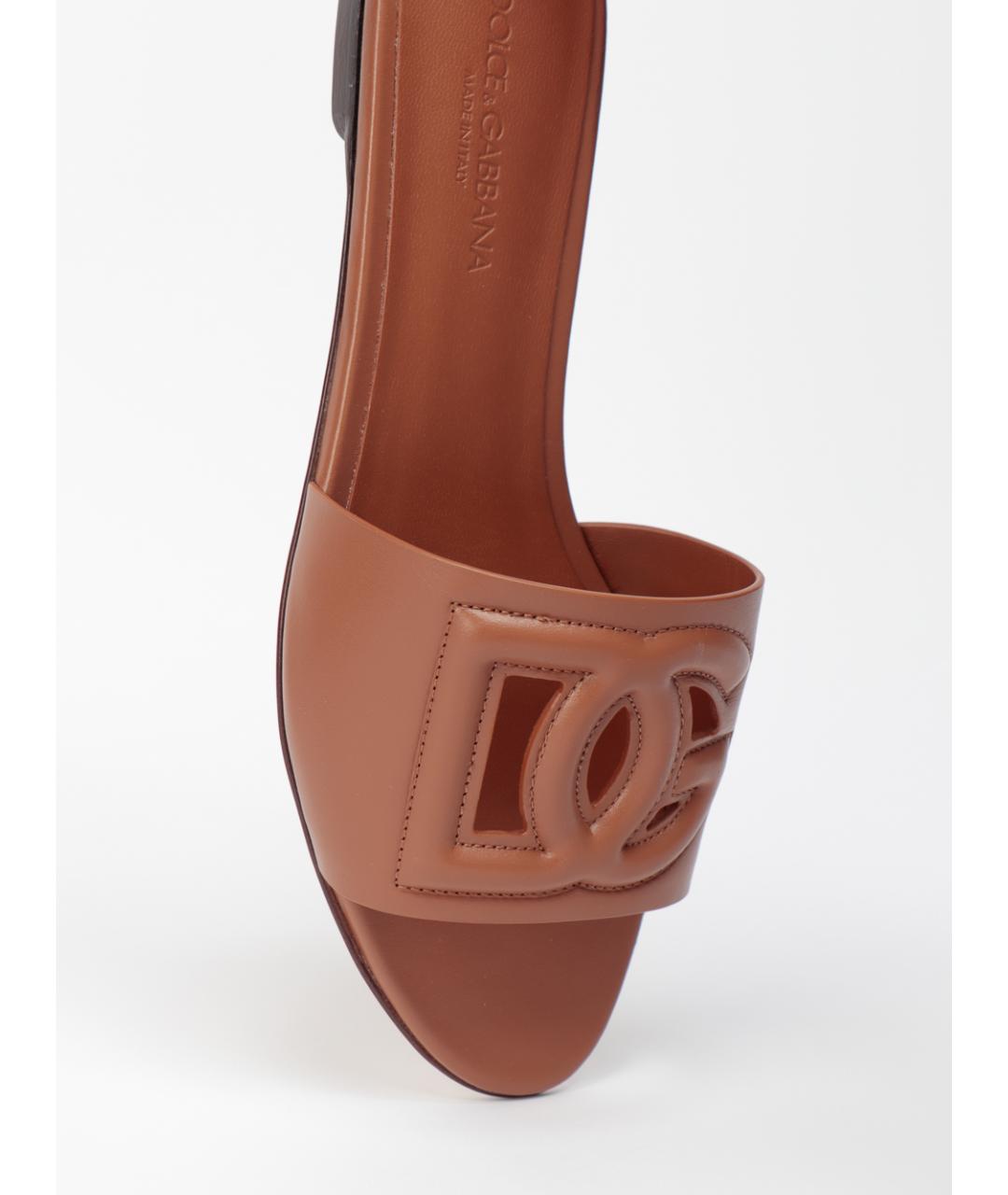 DOLCE&GABBANA Коричневые кожаные шлепанцы, фото 5