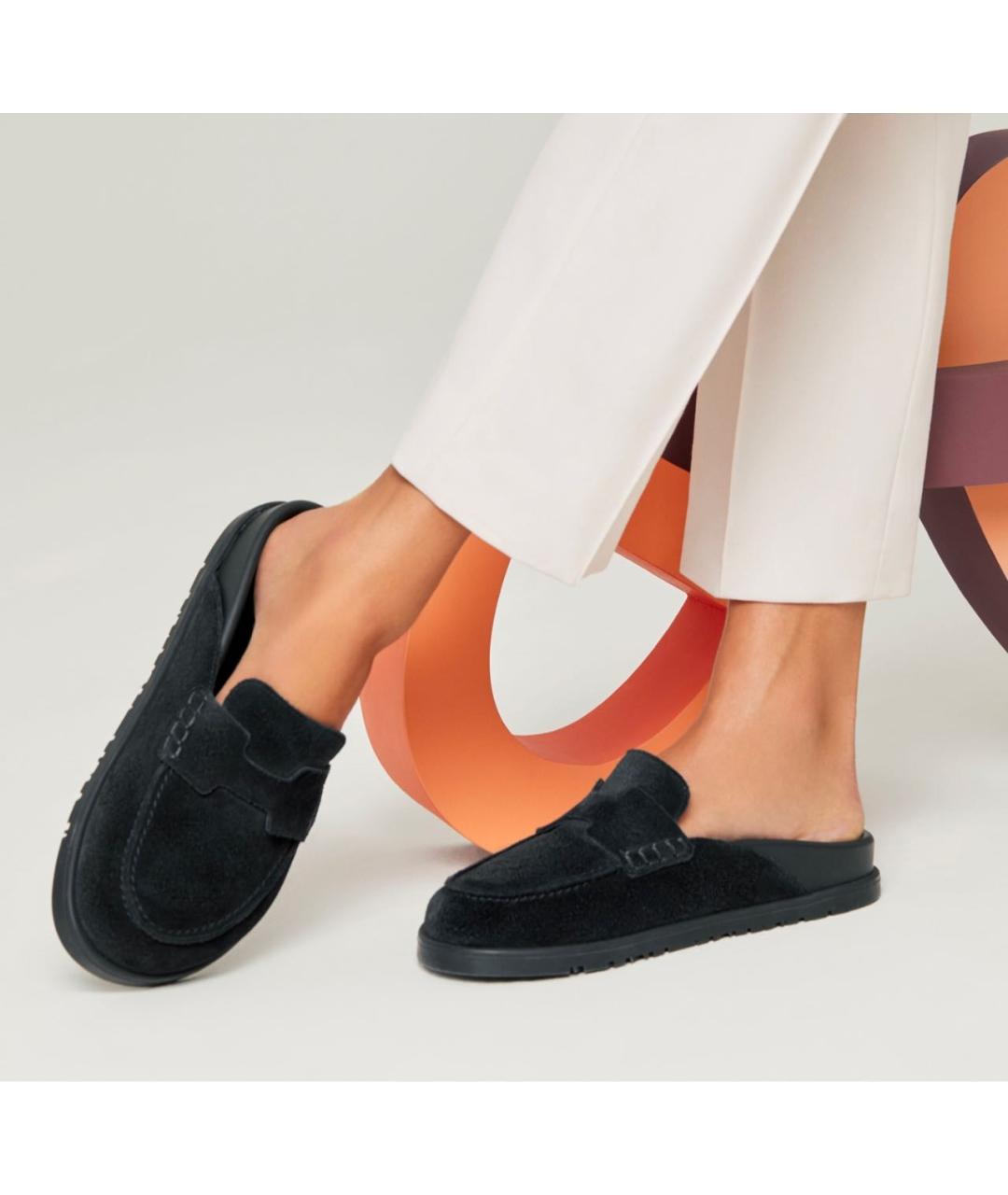 HERMES Черные замшевые сабо, фото 4