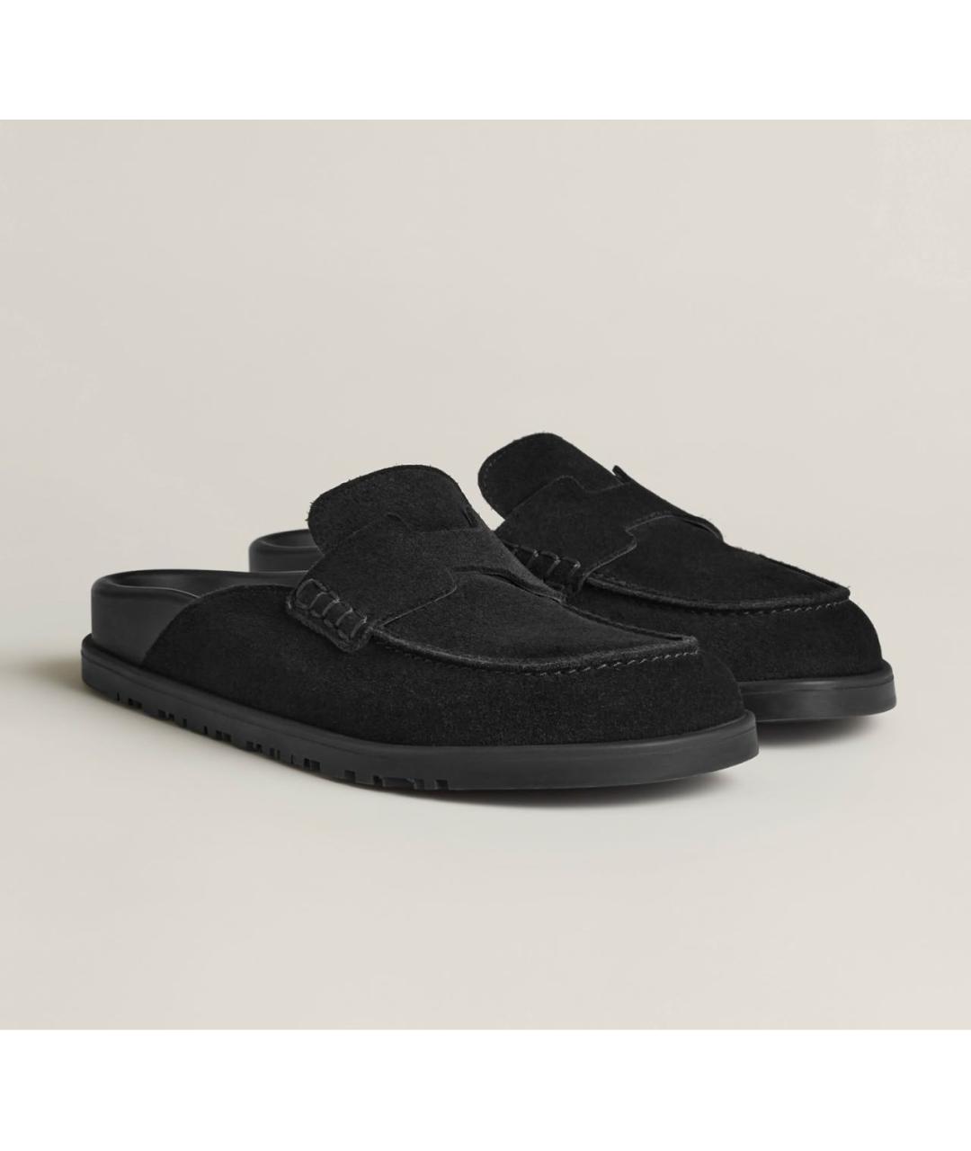 HERMES Черные замшевые сабо, фото 2