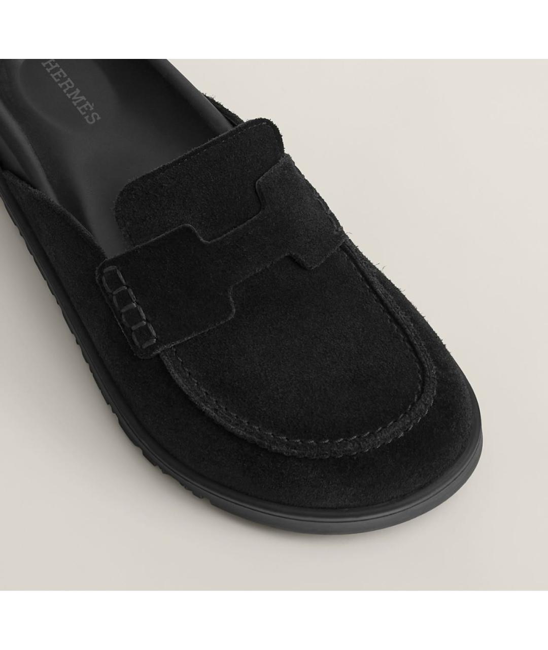 HERMES Черные замшевые сабо, фото 5