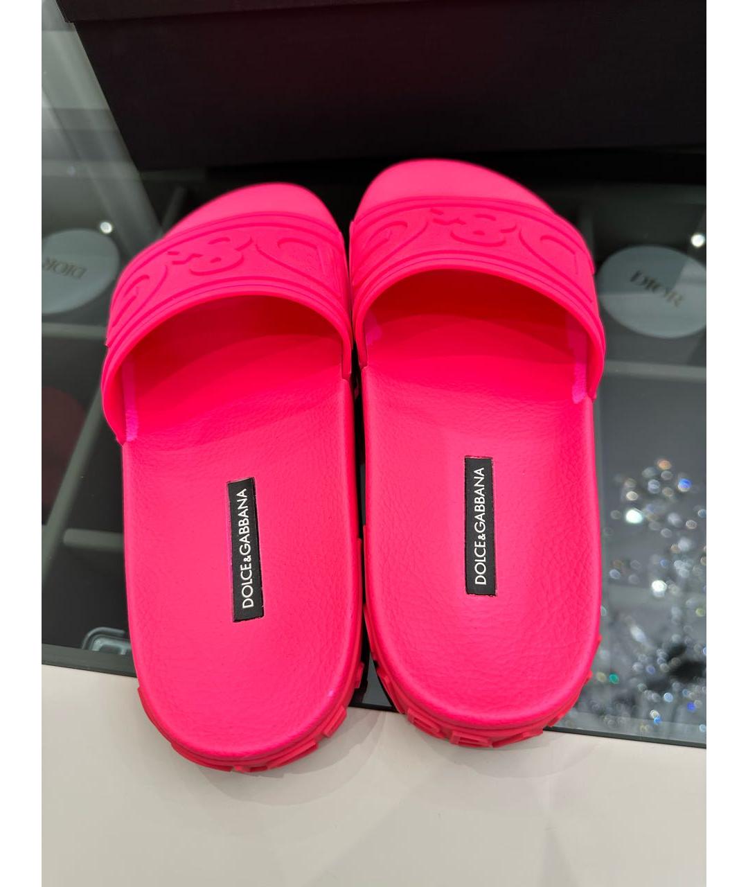 DOLCE&GABBANA Фуксия резиновые шлепанцы, фото 3