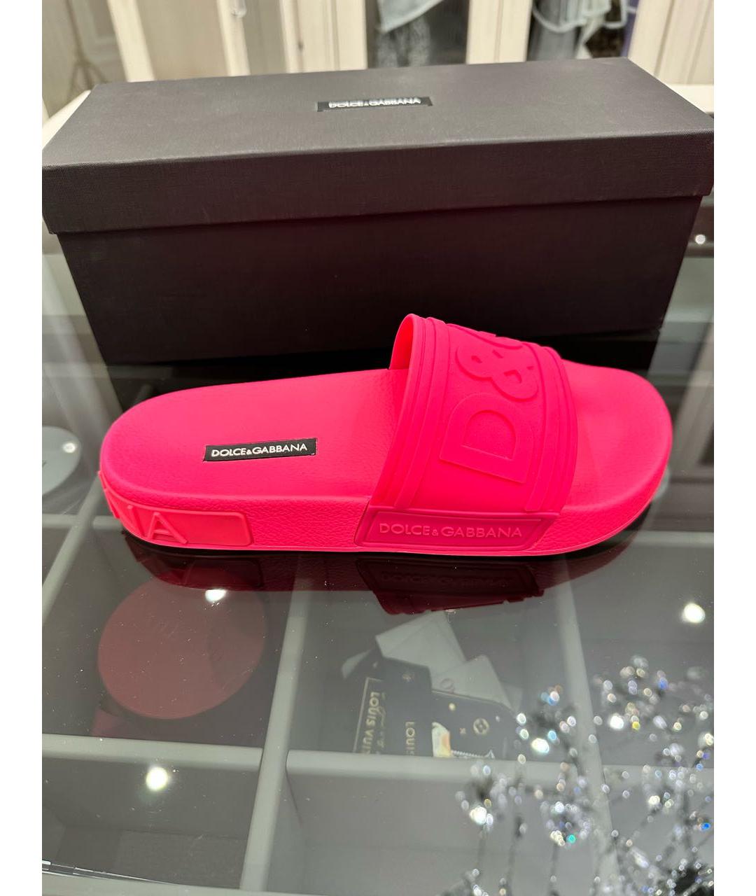 DOLCE&GABBANA Фуксия резиновые шлепанцы, фото 5
