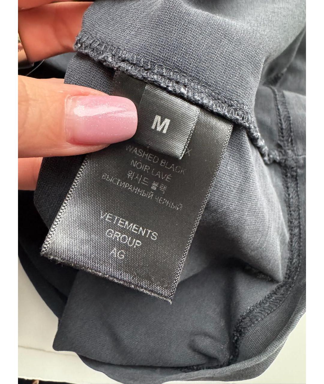 VETEMENTS Антрацитовая хлопковая футболка, фото 7