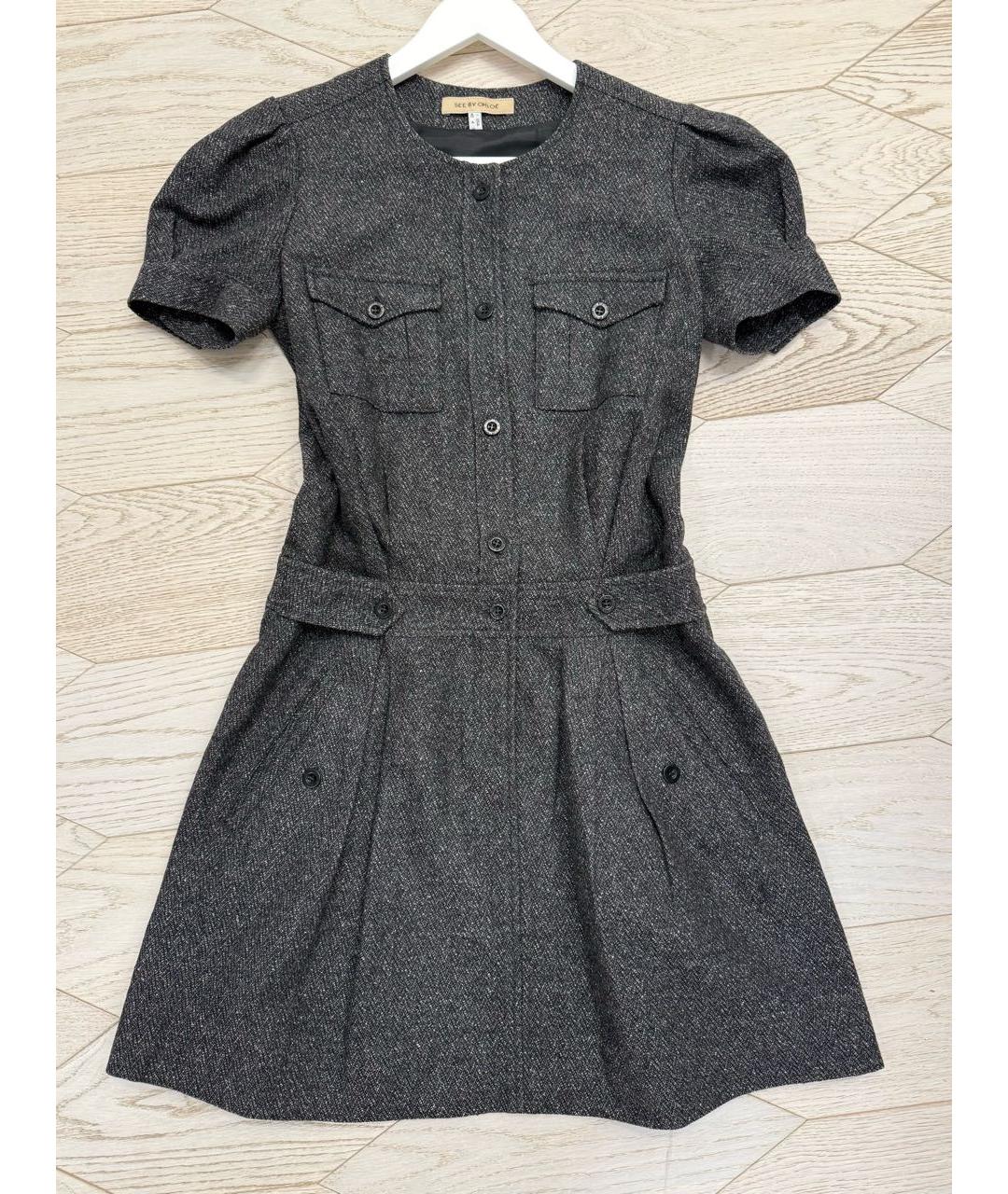 SEE BY CHLOE Серое шерстяное повседневное платье, фото 6