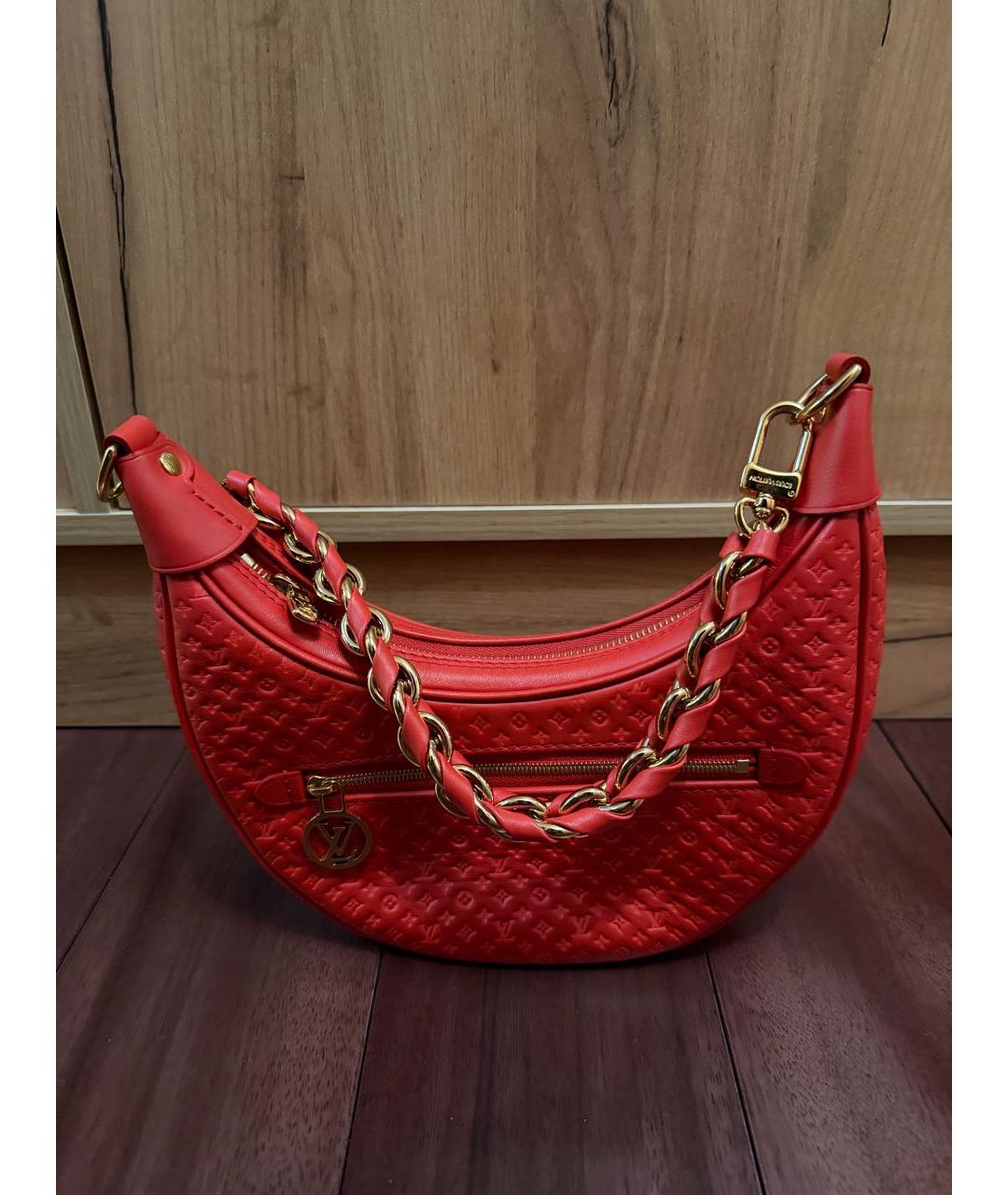 LOUIS VUITTON Красная кожаная сумка с короткими ручками, фото 7