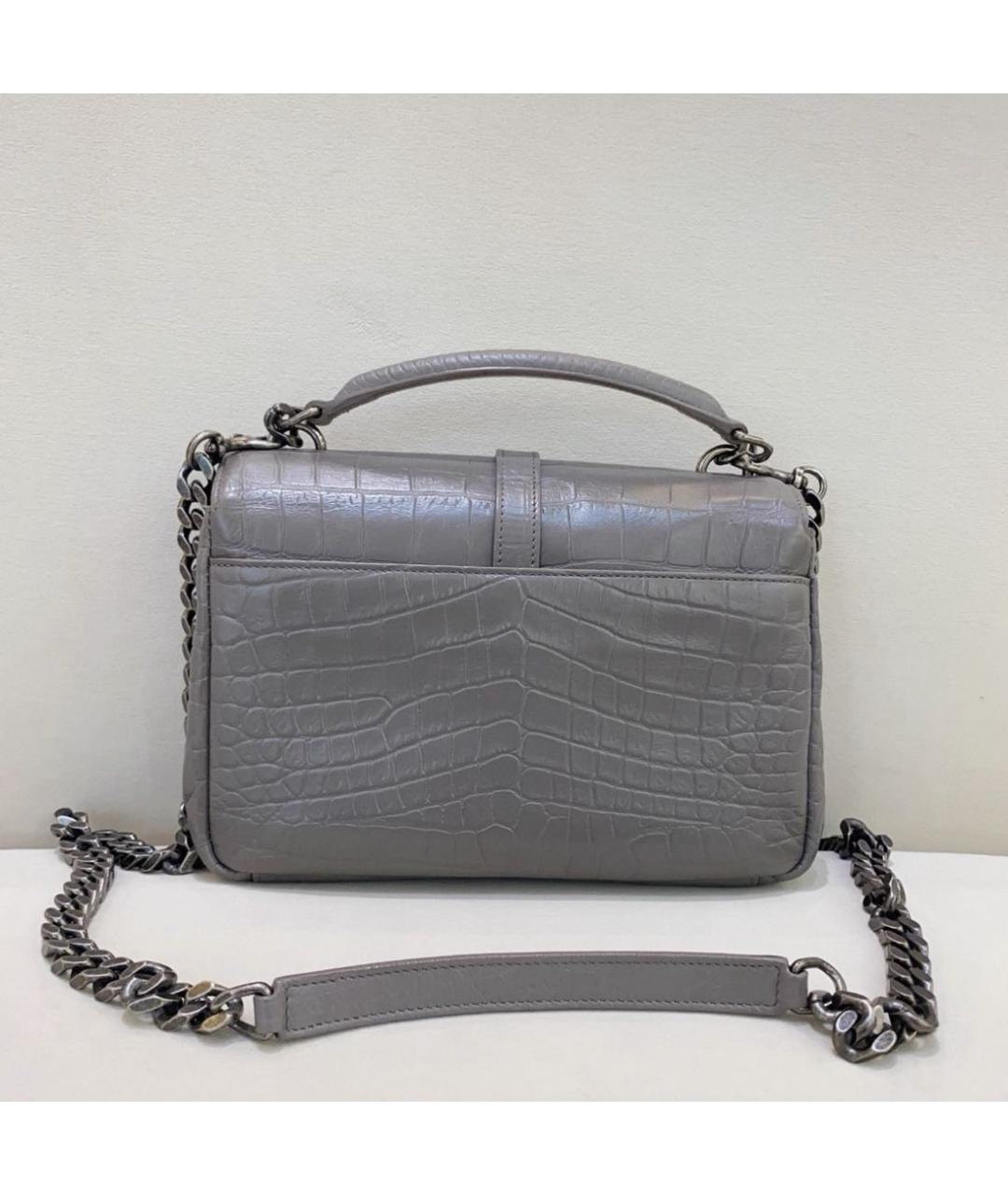 SAINT LAURENT Серая кожаная сумка через плечо, фото 2