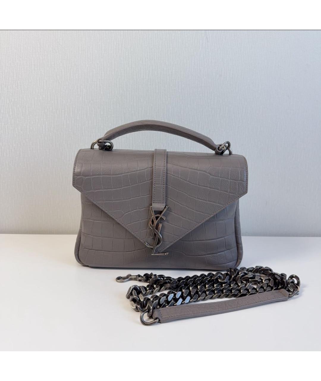 SAINT LAURENT Серая кожаная сумка через плечо, фото 5
