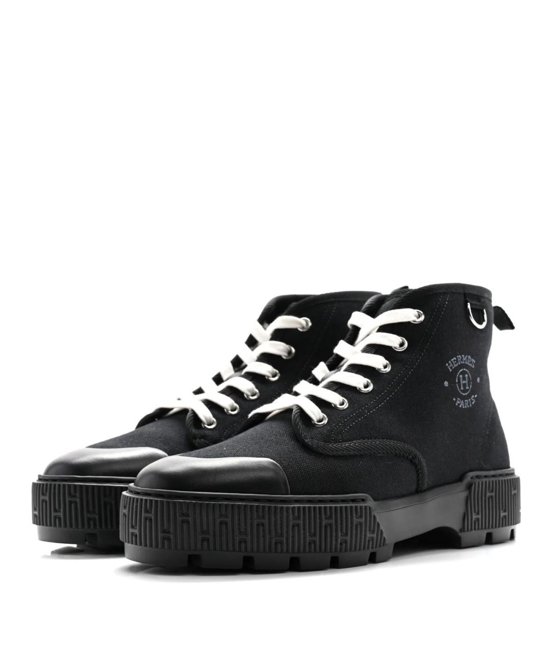 HERMES Черные текстильные высокие ботинки, фото 2