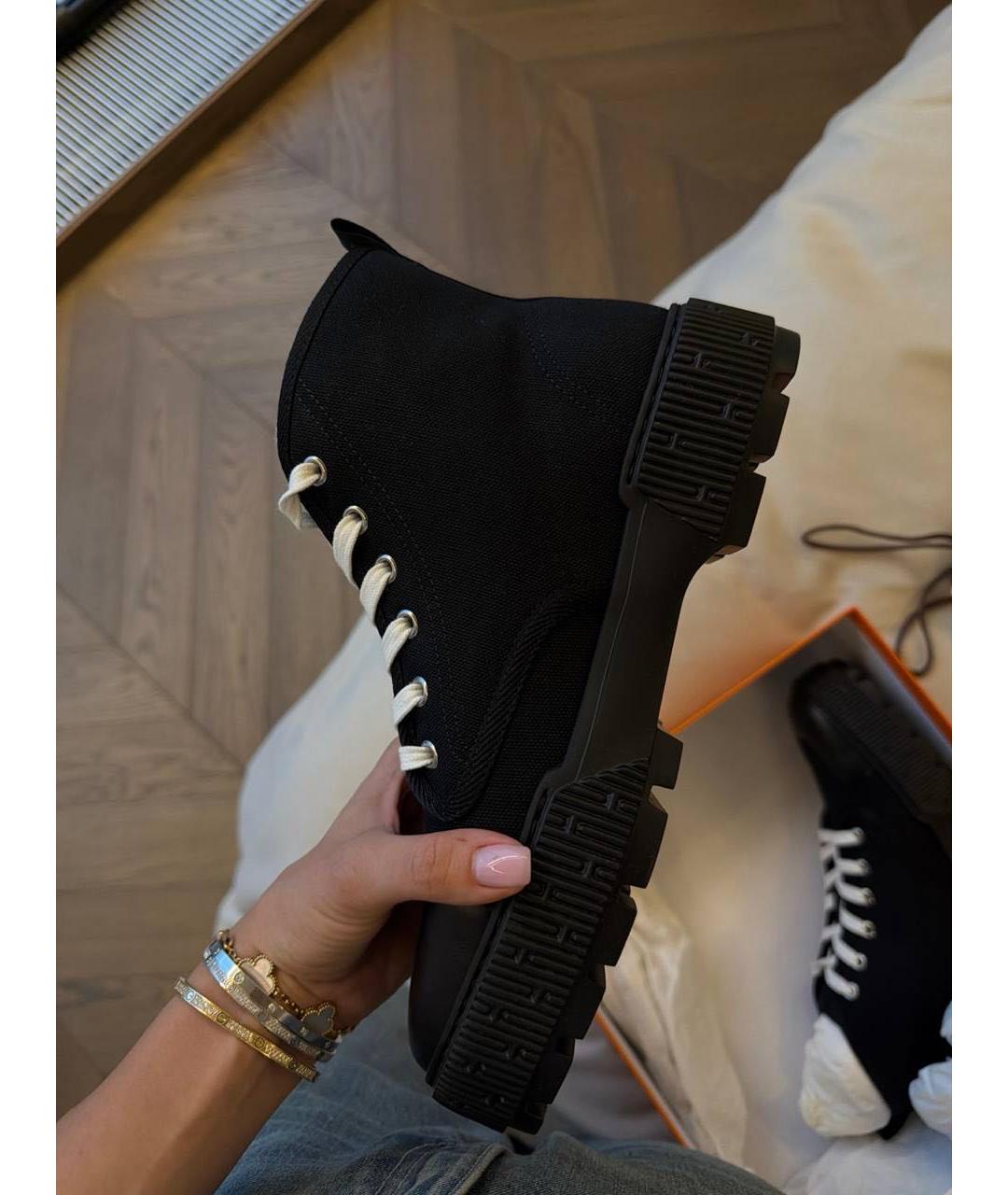 HERMES Черные текстильные высокие ботинки, фото 4