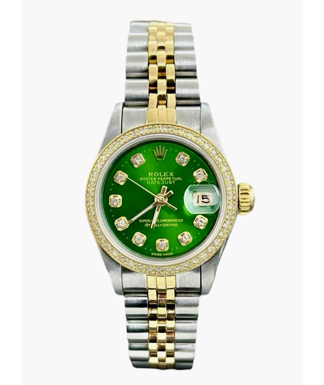 ROLEX Зеленые часы из желтого золота, фото 5