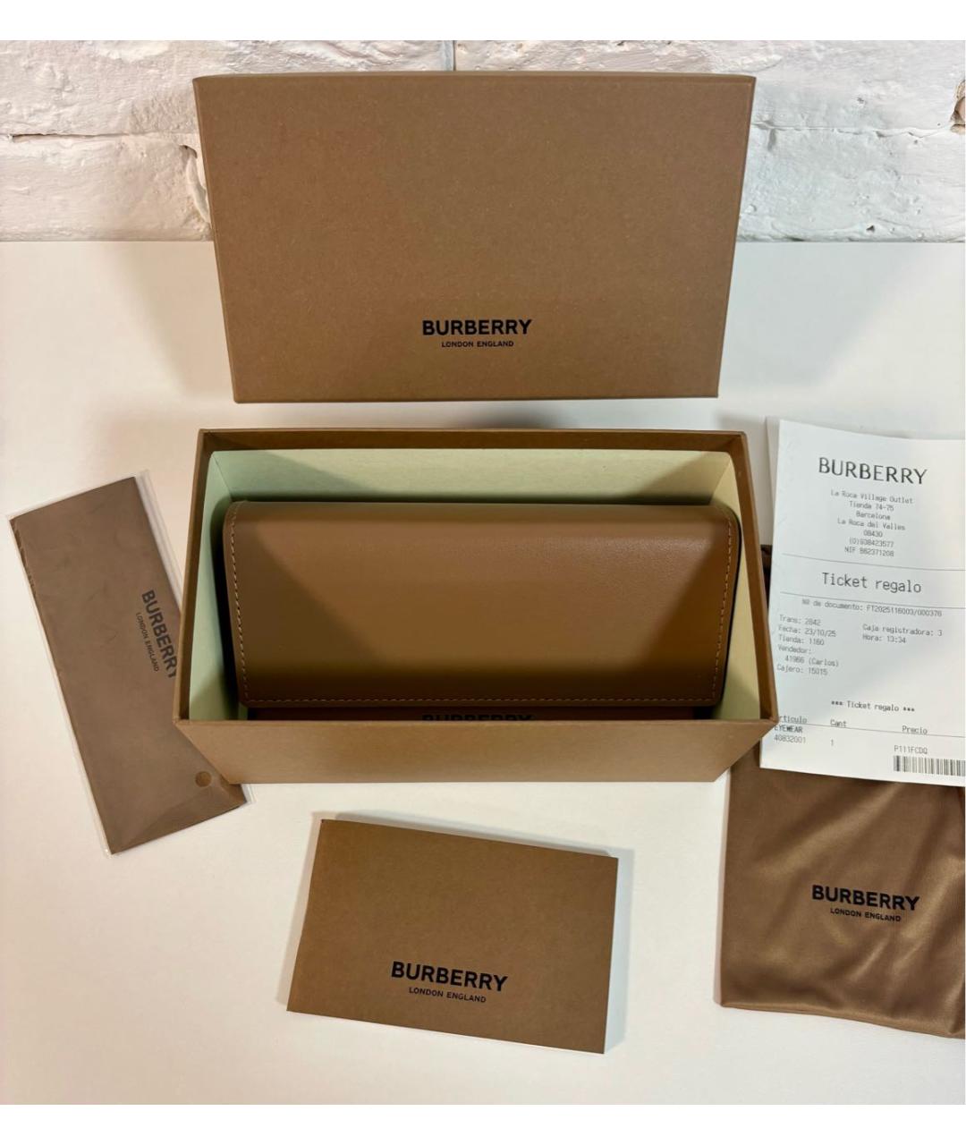 BURBERRY Бежевые пластиковые солнцезащитные очки, фото 5