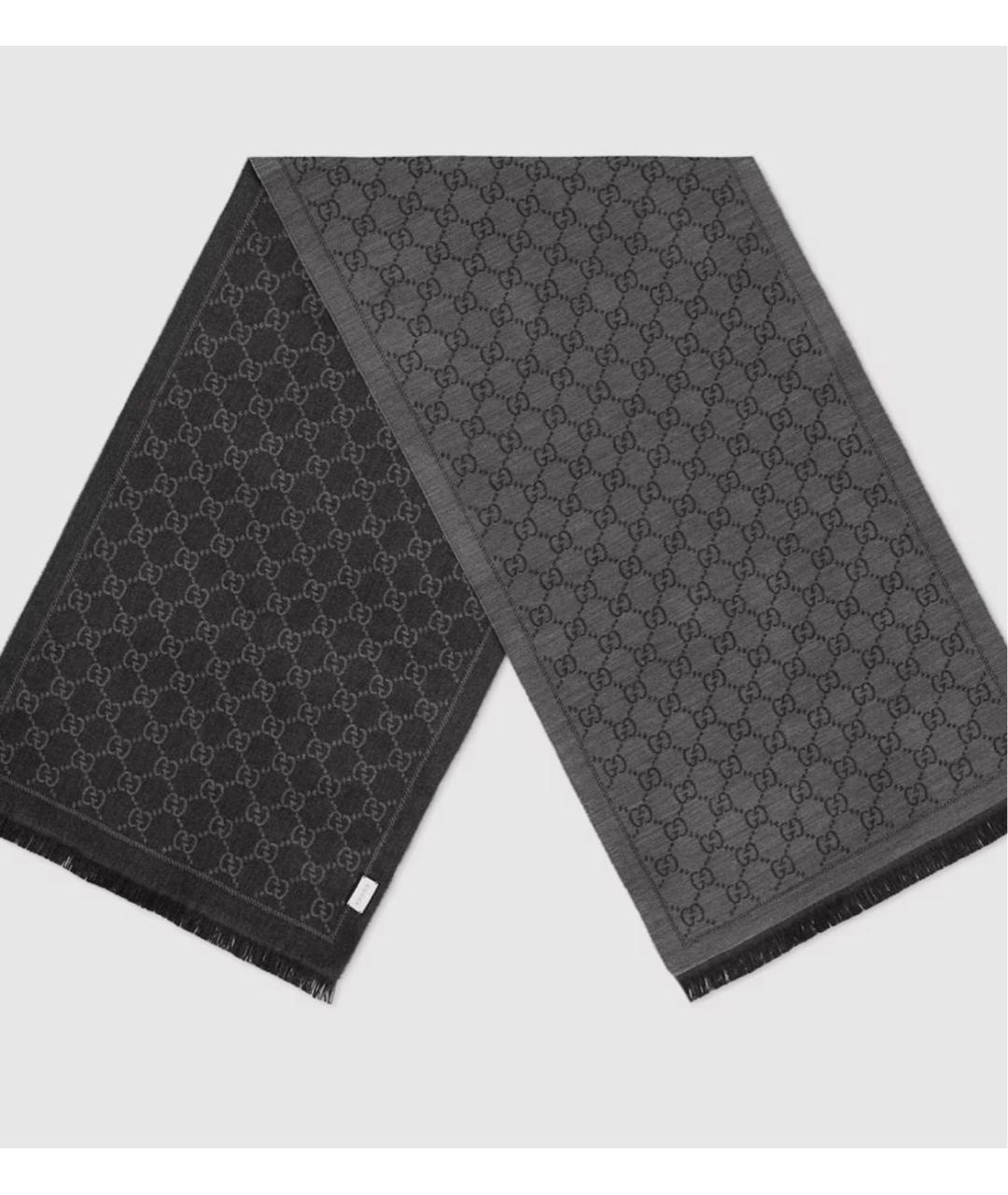 GUCCI Серый шерстяной шарф, фото 2