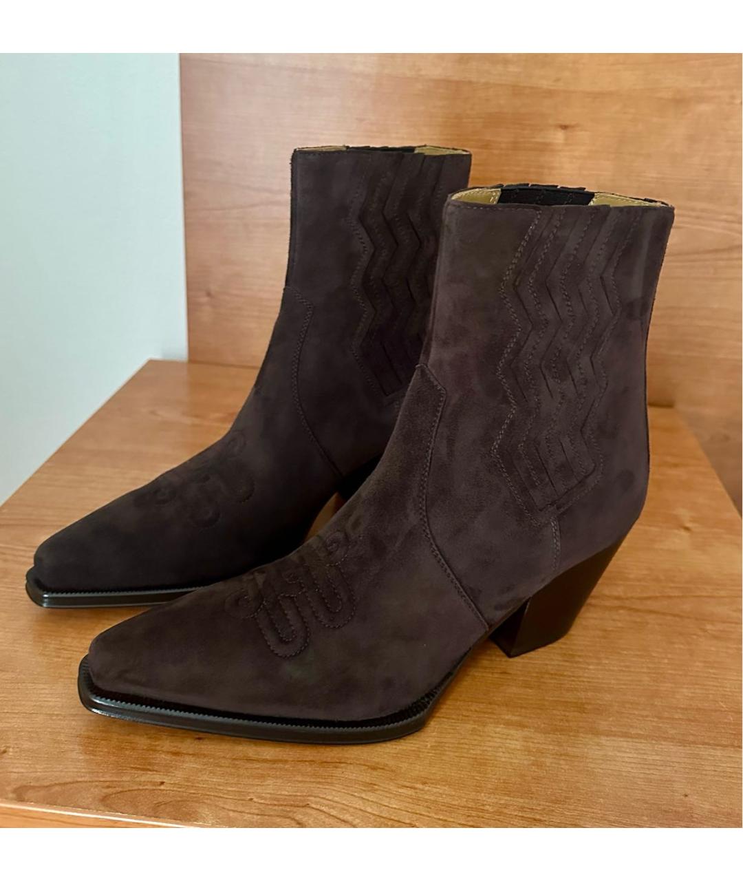 HERMES Коричневые замшевые полусапоги, фото 5