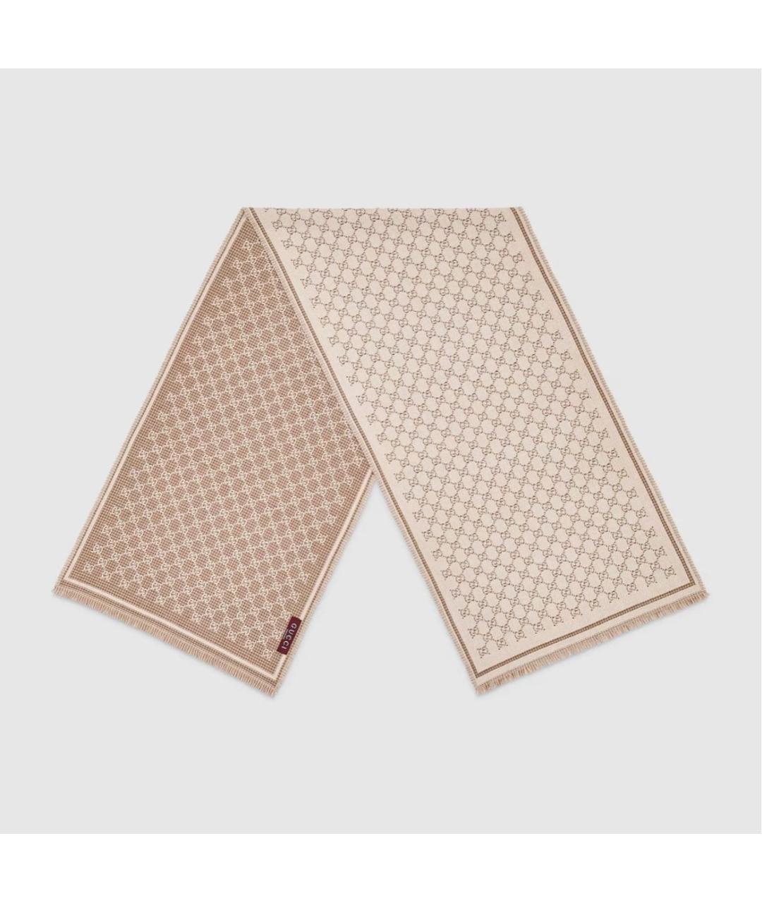 GUCCI Бежевый шерстяной шарф, фото 2