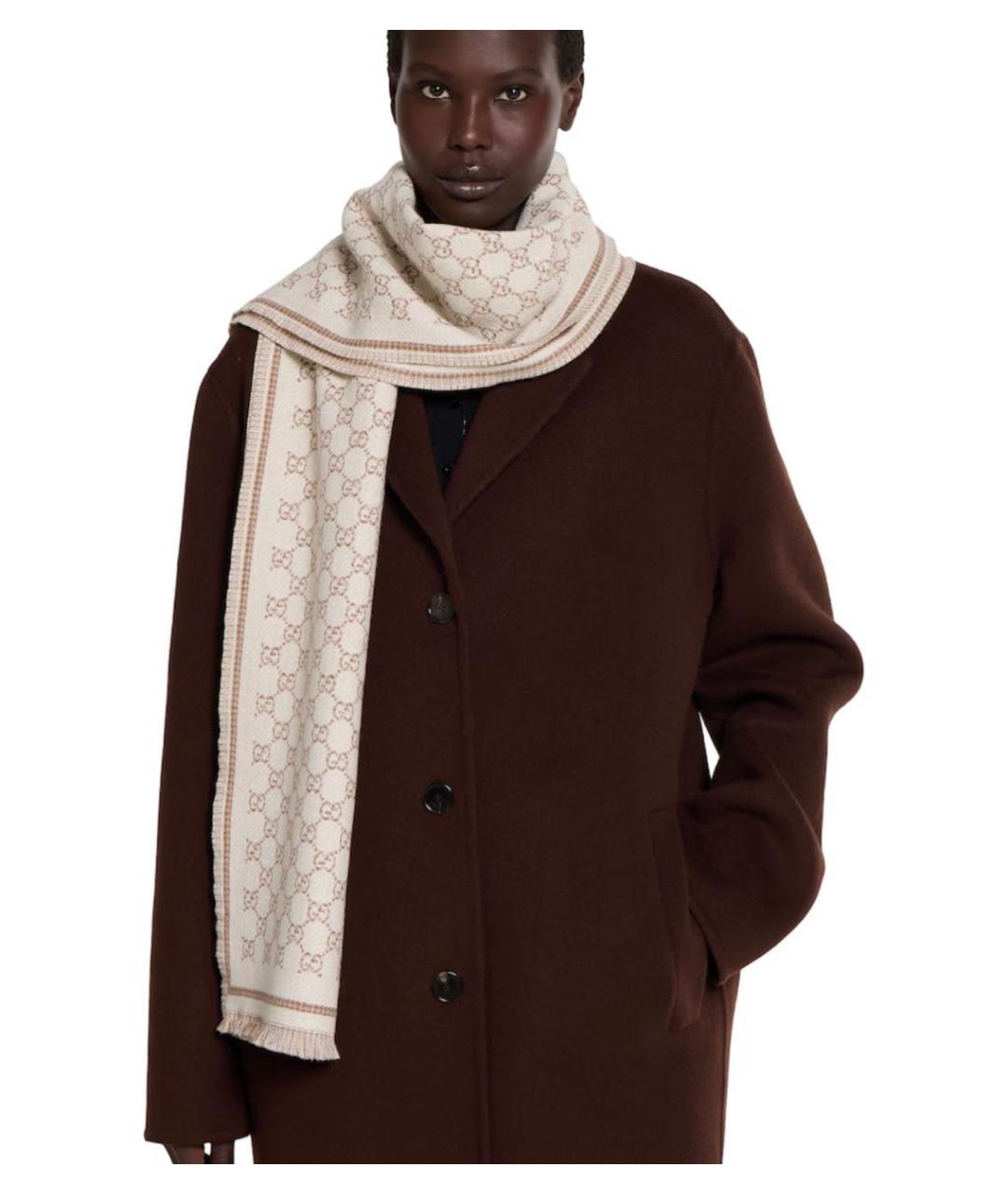 GUCCI Бежевый шерстяной шарф, фото 3