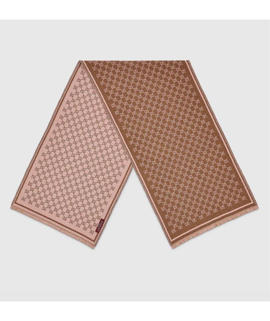 GUCCI Коричневый шерстяной шарф, фото 2