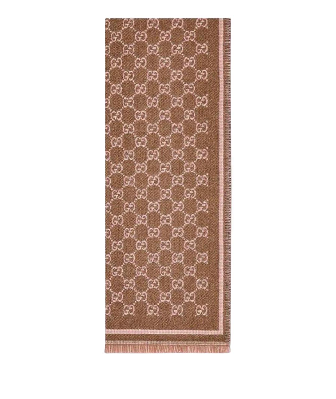 GUCCI Коричневый шерстяной шарф, фото 1