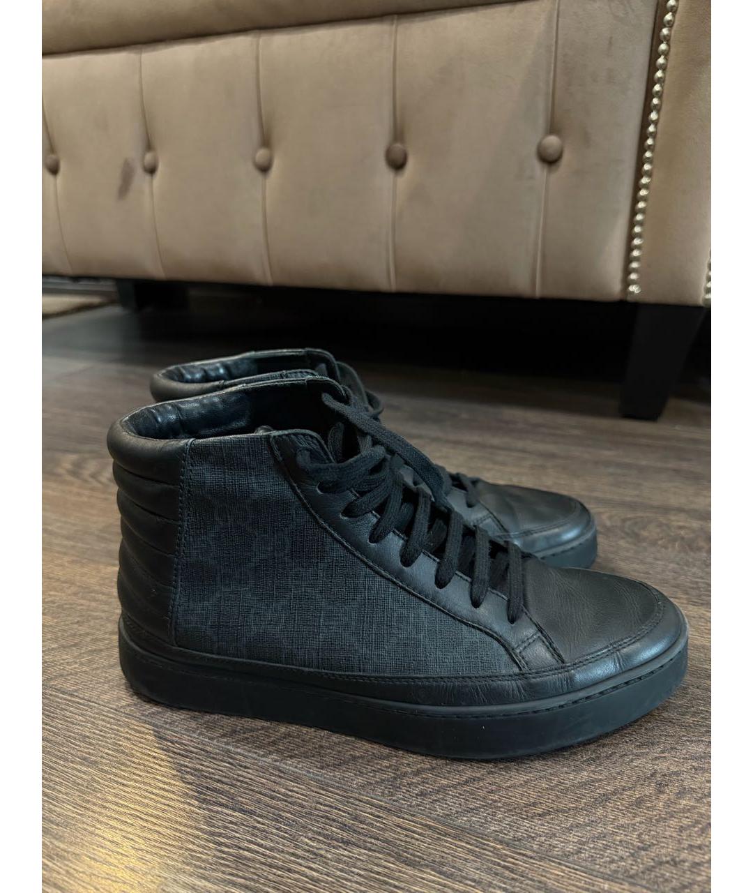 GUCCI Черные кожаные высокие кроссовки / кеды, фото 5