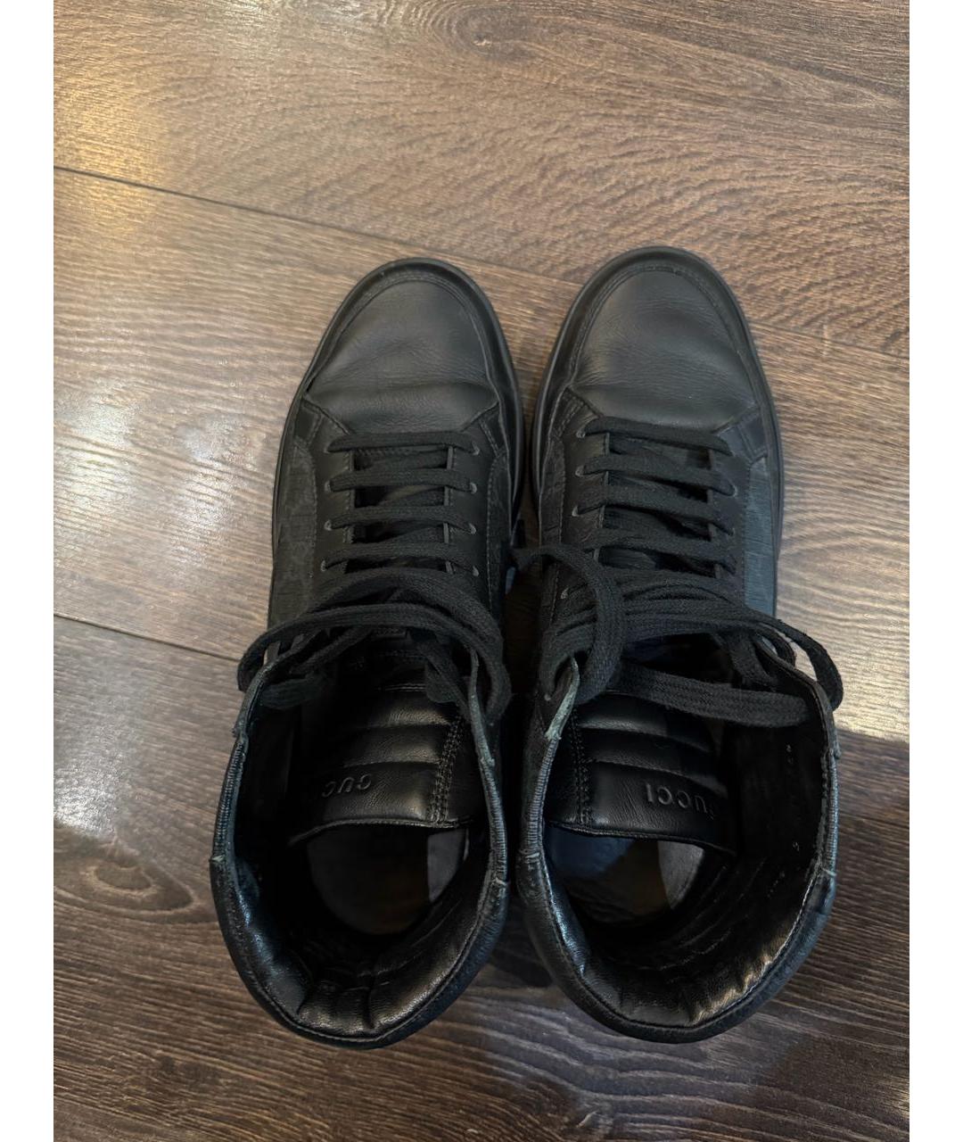 GUCCI Черные кожаные высокие кроссовки / кеды, фото 3