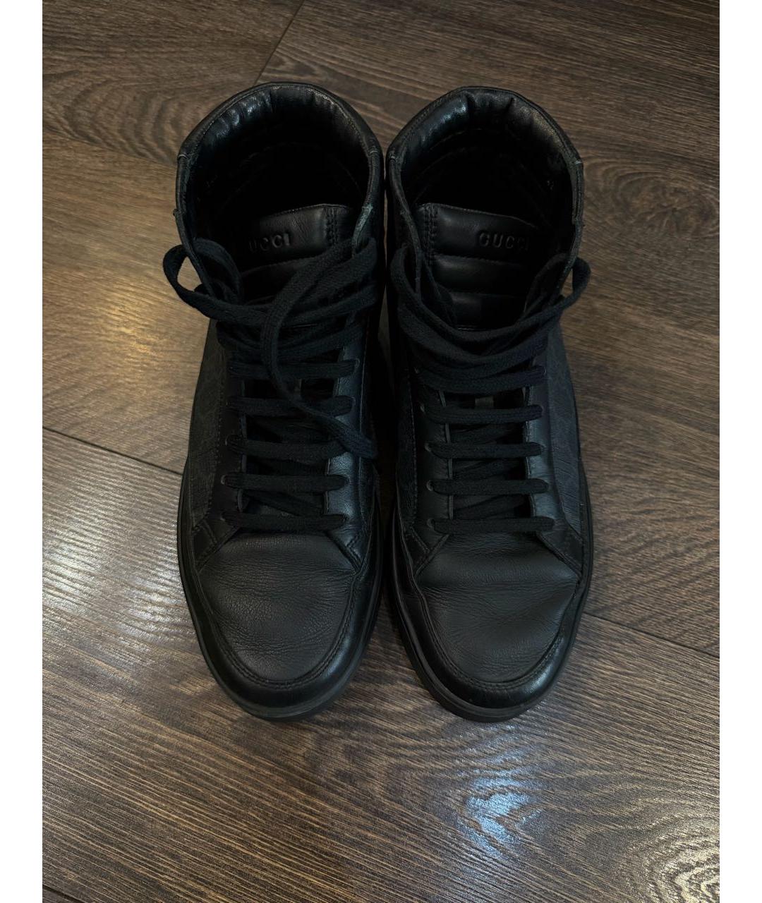 GUCCI Черные кожаные высокие кроссовки / кеды, фото 4