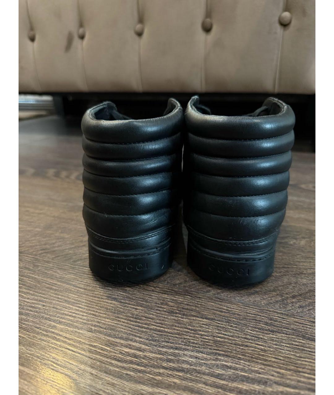 GUCCI Черные кожаные высокие кроссовки / кеды, фото 2