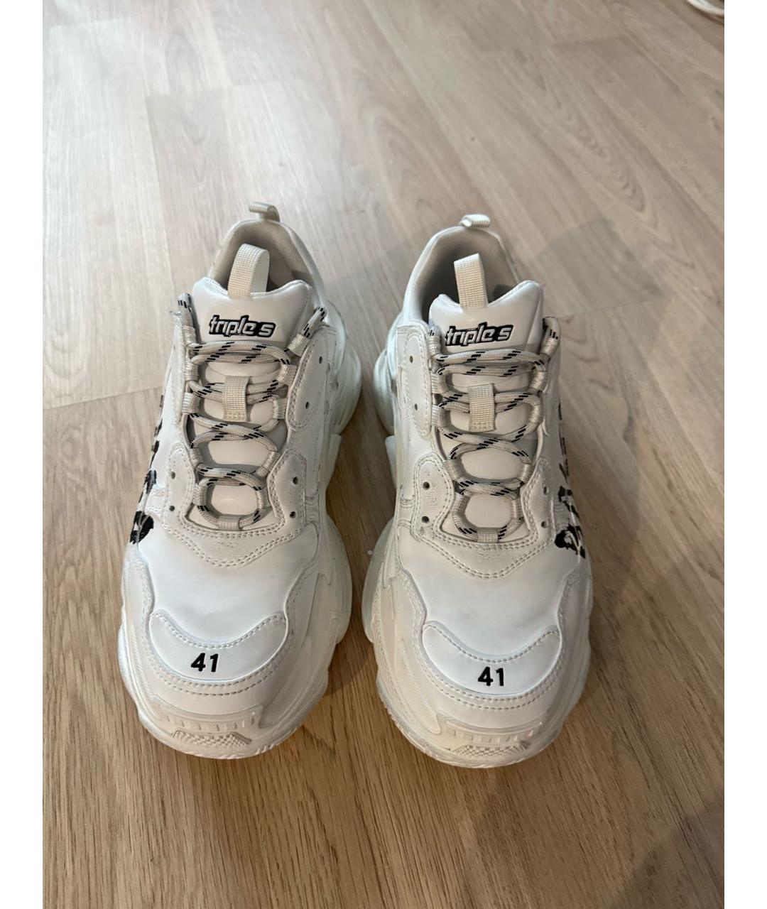 BALENCIAGA Белые кожаные низкие кроссовки / кеды, фото 2