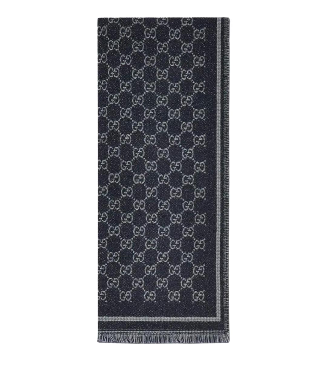 GUCCI Темно-синий шерстяной шарф, фото 1