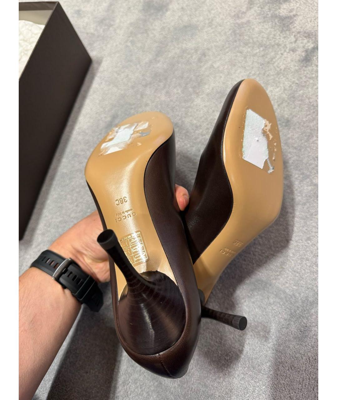 GUCCI Коричневые кожаные туфли, фото 5