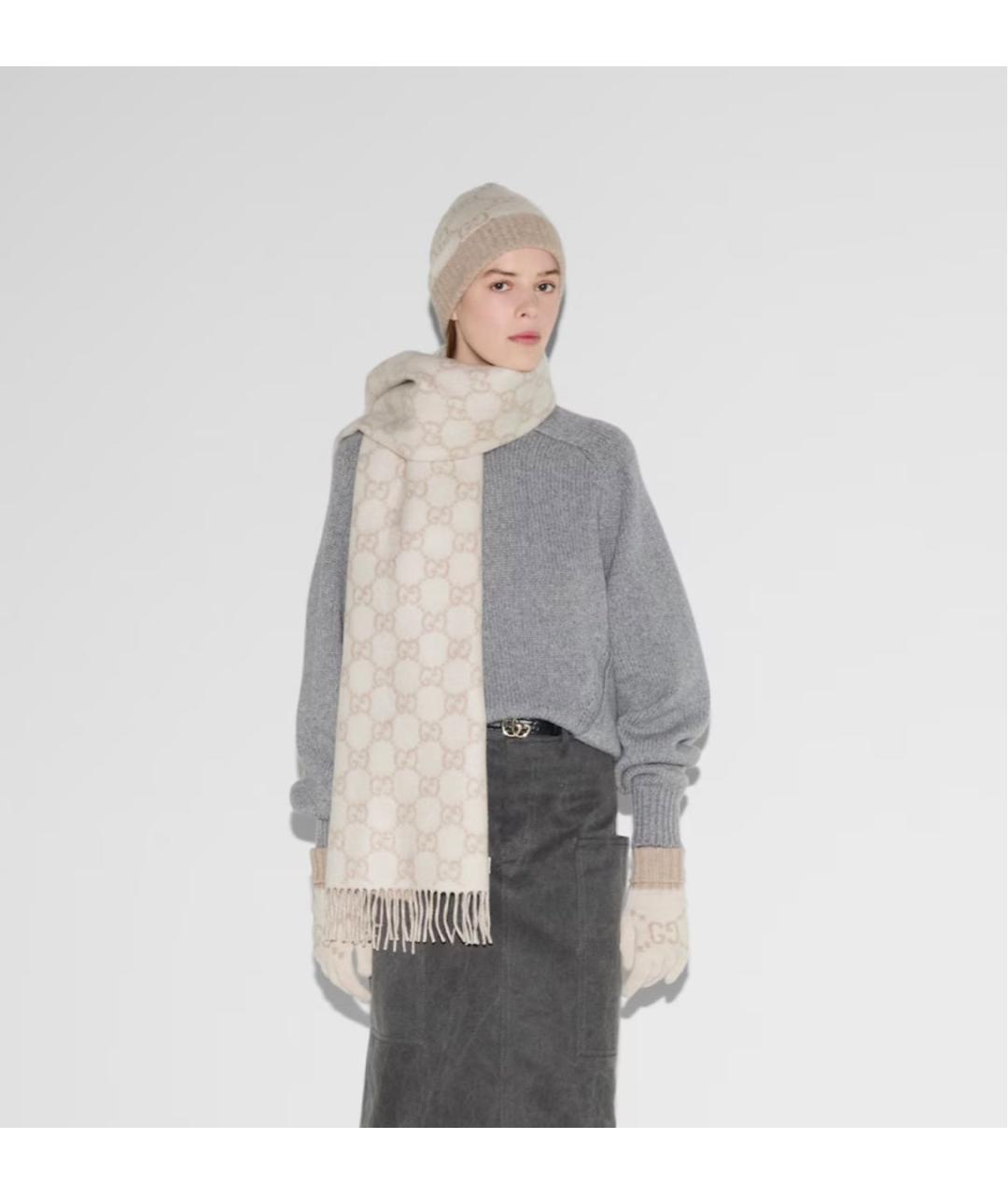 GUCCI Белый кашемировый шарф, фото 3