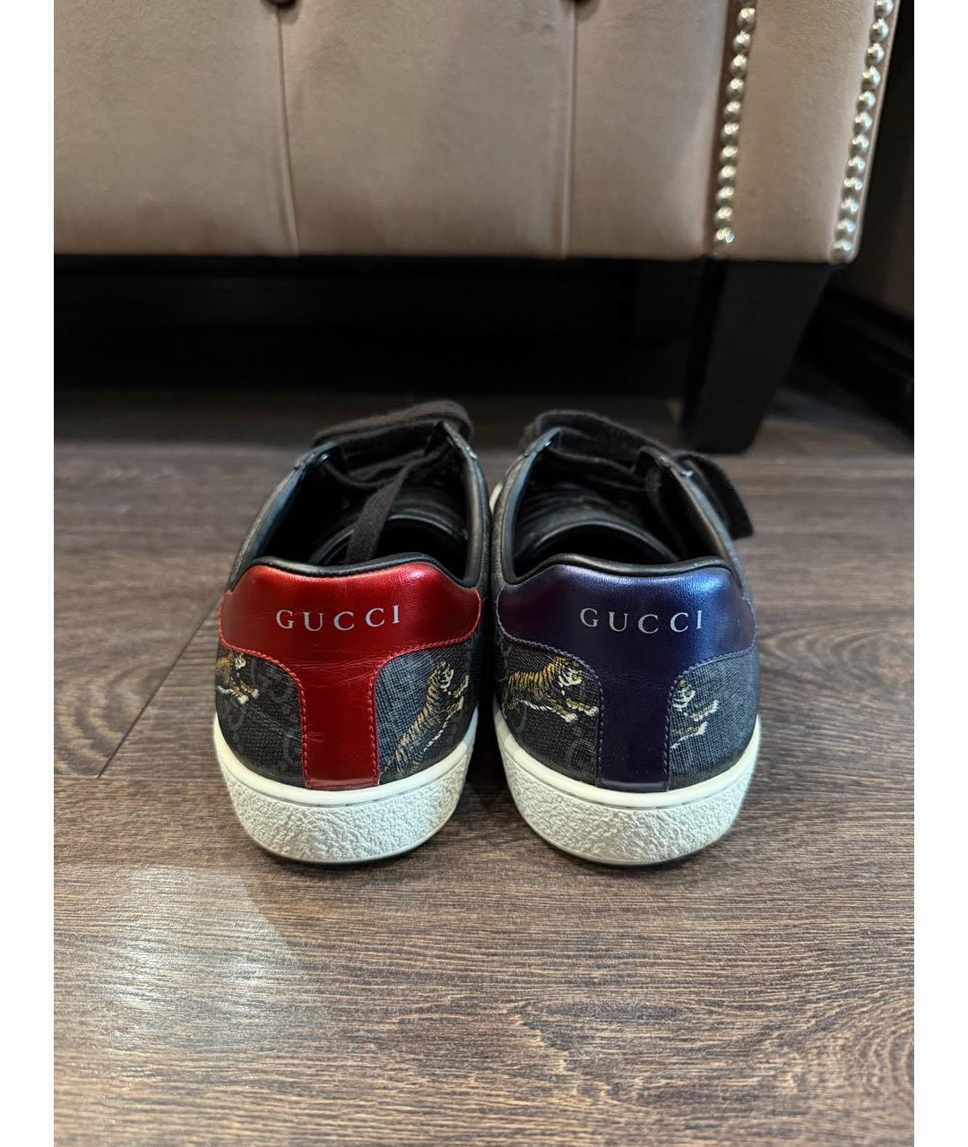 GUCCI Черные кожаные низкие кроссовки / кеды, фото 4