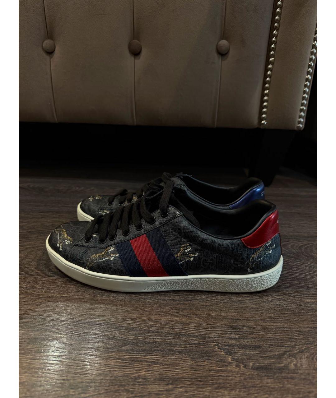 GUCCI Черные кожаные низкие кроссовки / кеды, фото 5