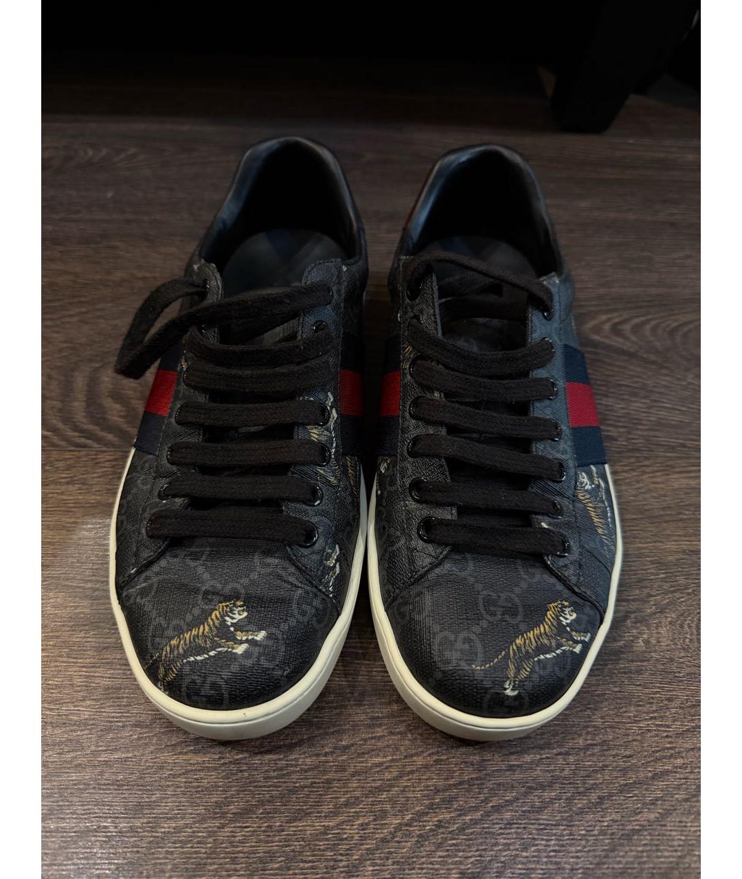 GUCCI Черные кожаные низкие кроссовки / кеды, фото 3