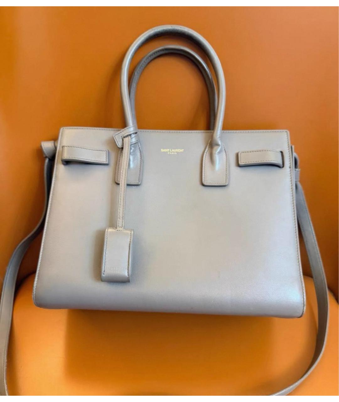 SAINT LAURENT Серая кожаная сумка через плечо, фото 2