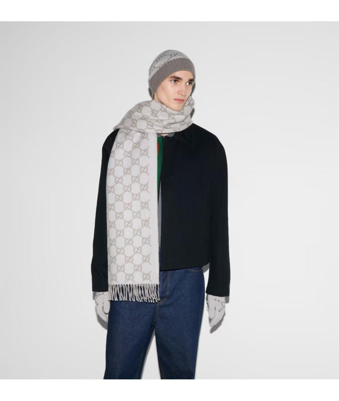 GUCCI Серый кашемировый шарф, фото 3