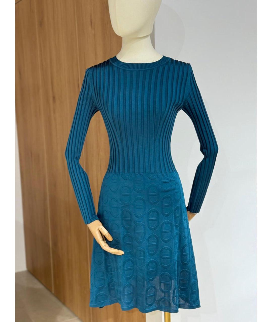 HERMES Бирюзовое шелковое повседневное платье, фото 3