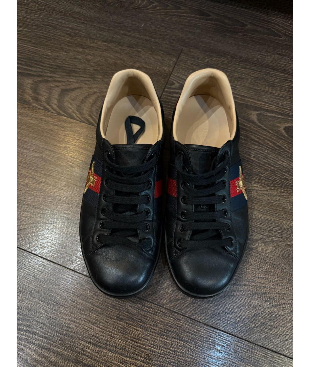 GUCCI Черные кожаные низкие кроссовки / кеды, фото 3