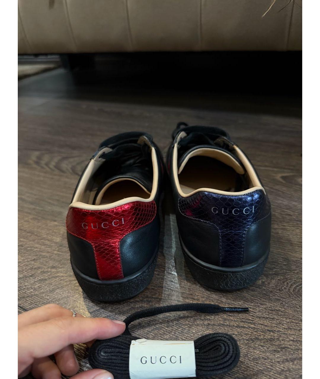 GUCCI Черные кожаные низкие кроссовки / кеды, фото 2