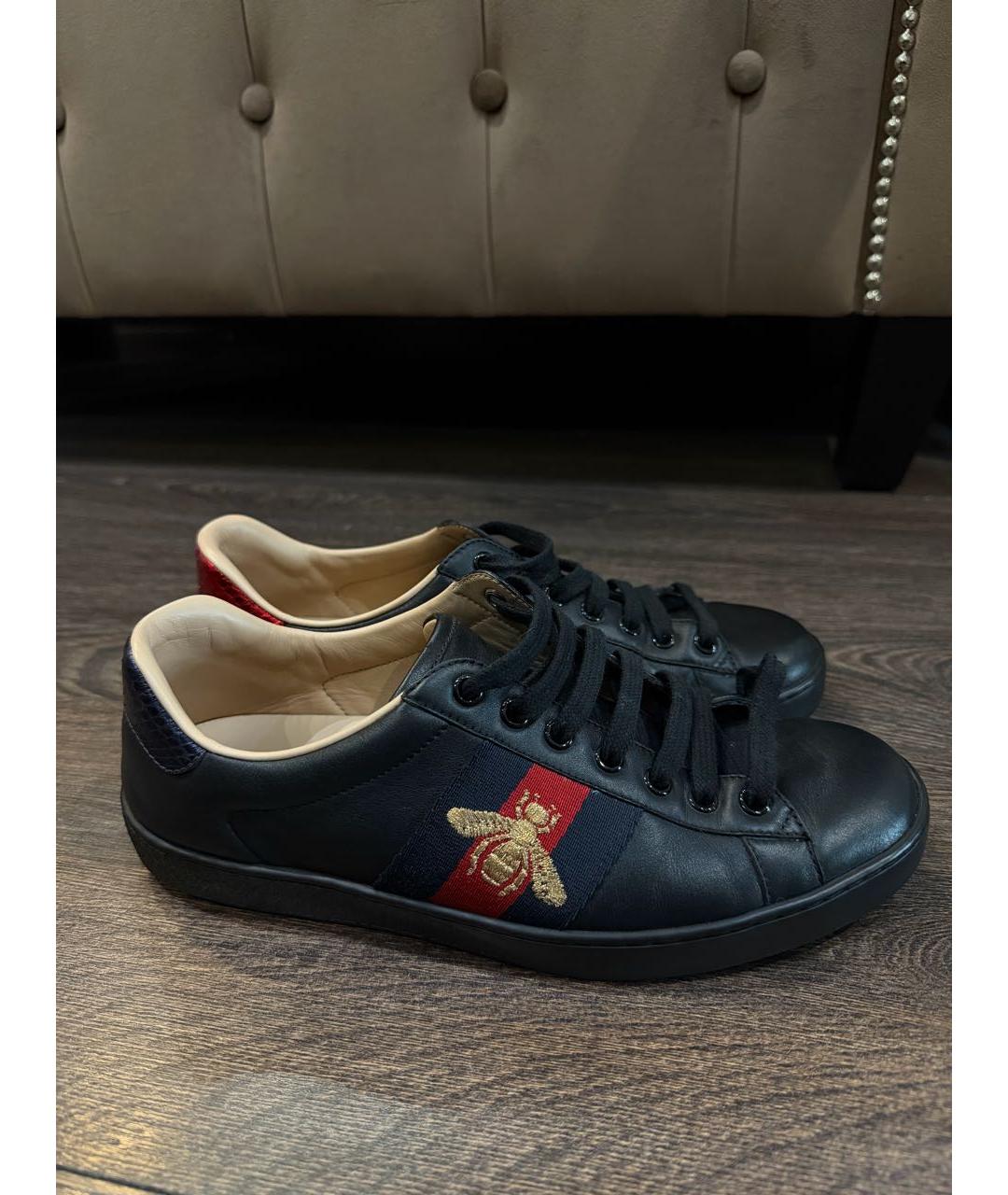 GUCCI Черные кожаные низкие кроссовки / кеды, фото 4