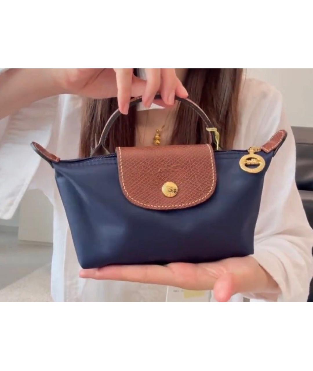 LONGCHAMP Темно-синяя тканевая сумка с короткими ручками, фото 4