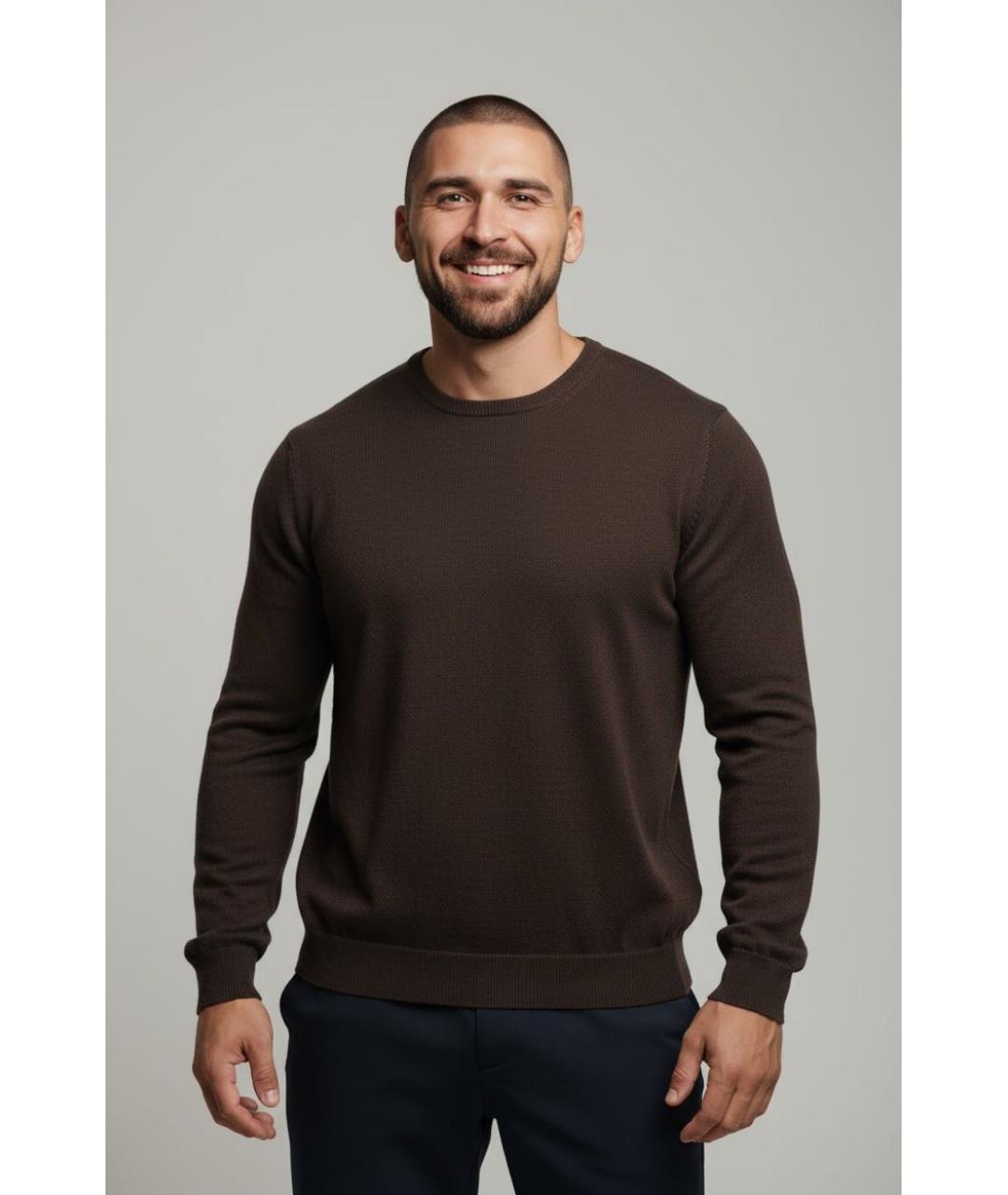 MALO Коричневый шерстяной джемпер / свитер, фото 2