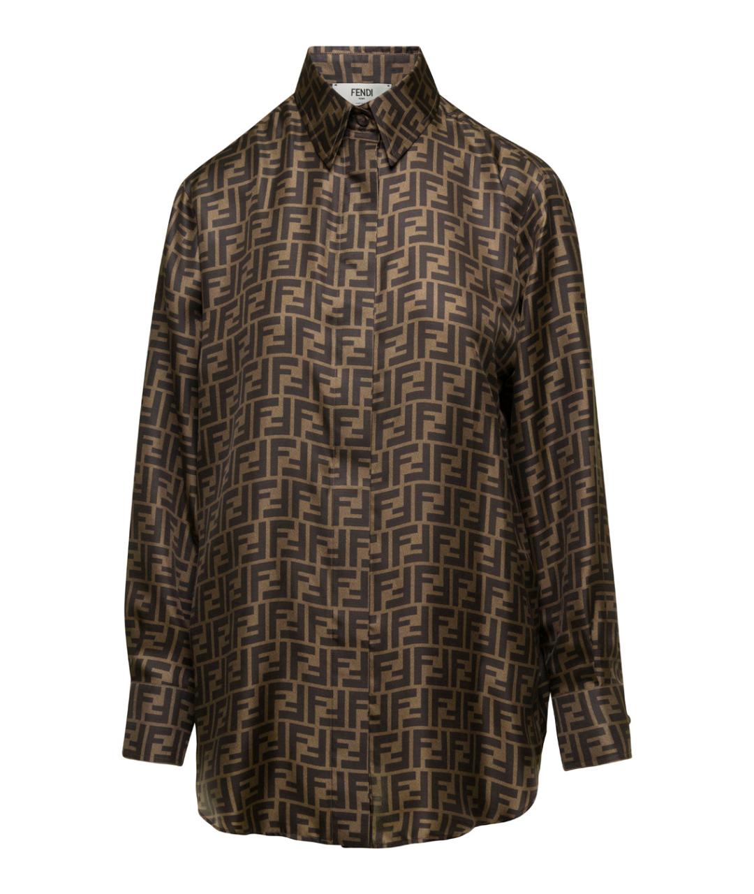 FENDI Коричневая шелковая рубашка, фото 1