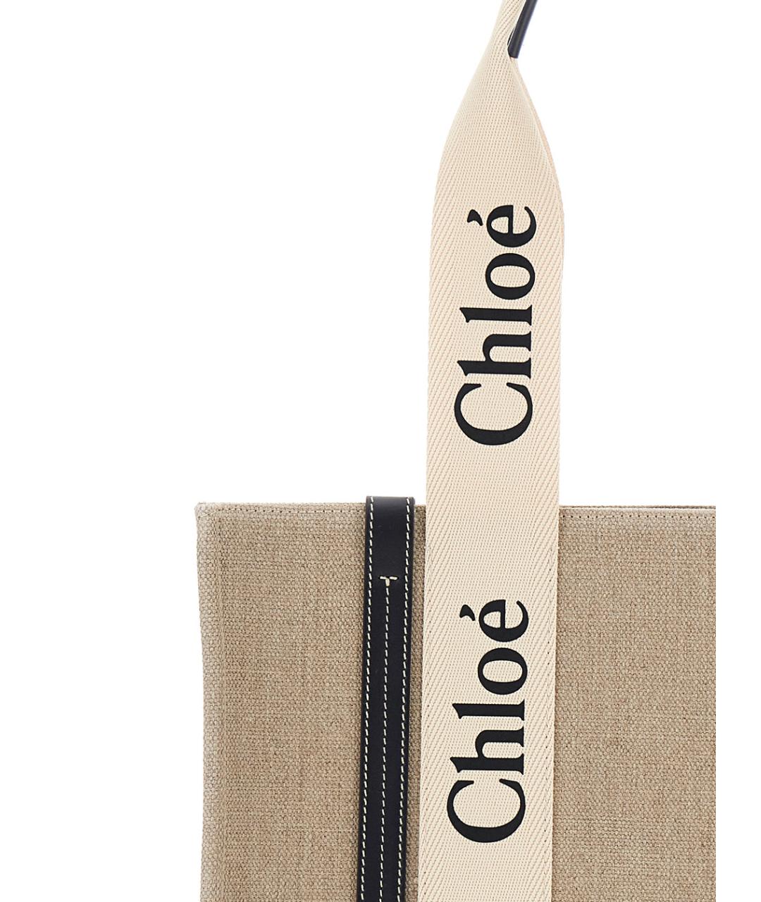 CHLOE Бежевая льняная сумка тоут, фото 3