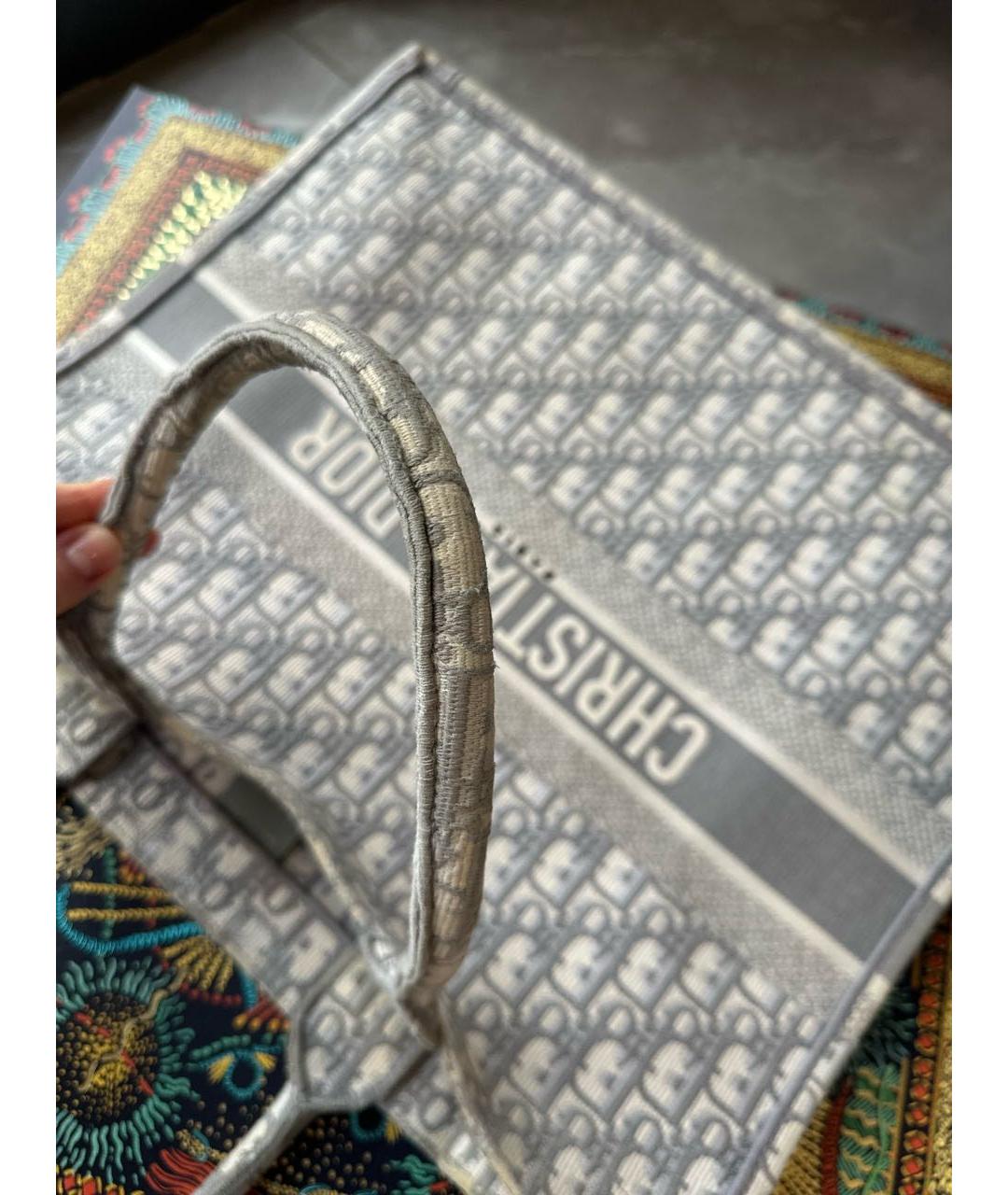 CHRISTIAN DIOR Серая жаккардовая сумка с короткими ручками, фото 3