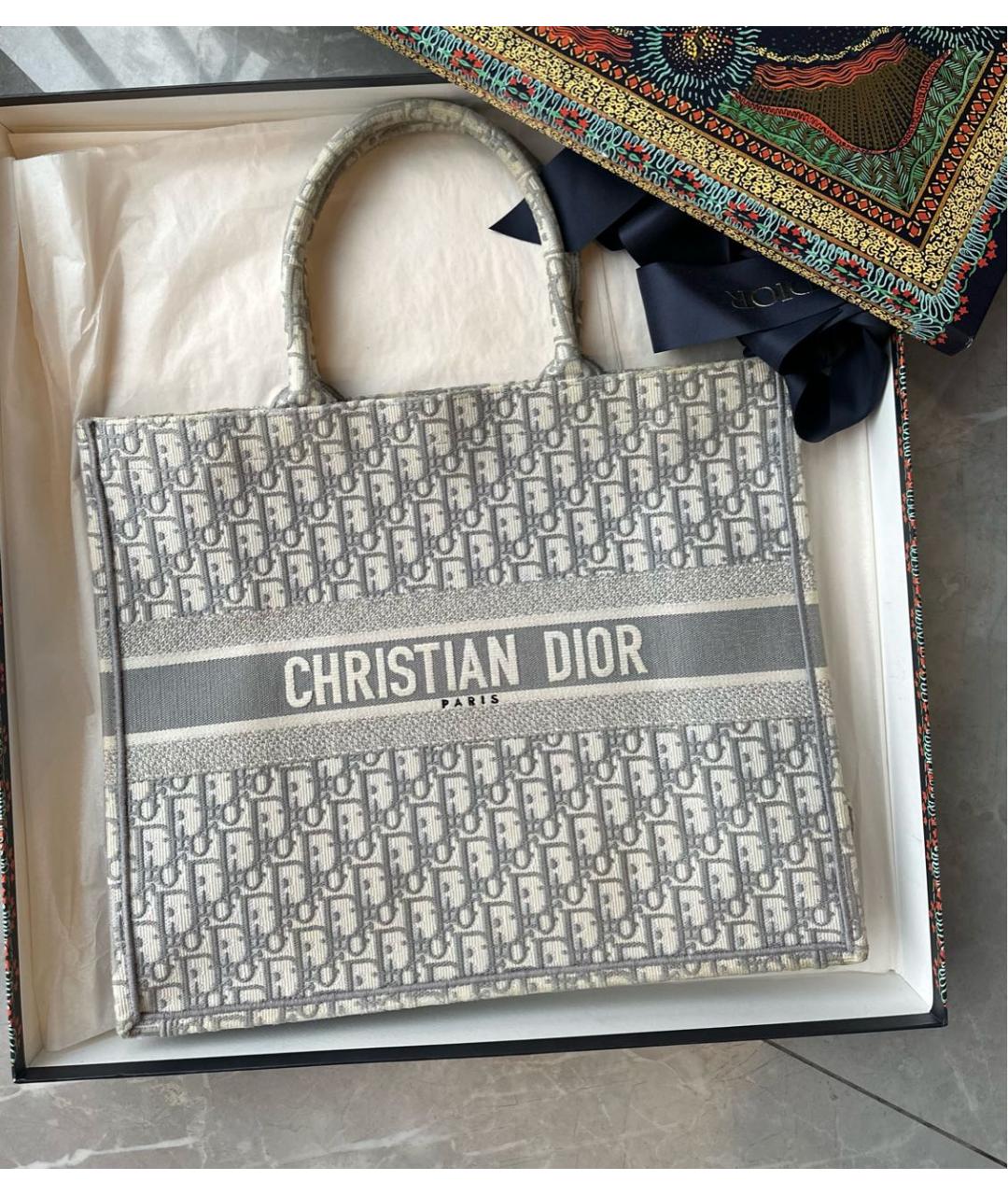 CHRISTIAN DIOR Серая жаккардовая сумка с короткими ручками, фото 2
