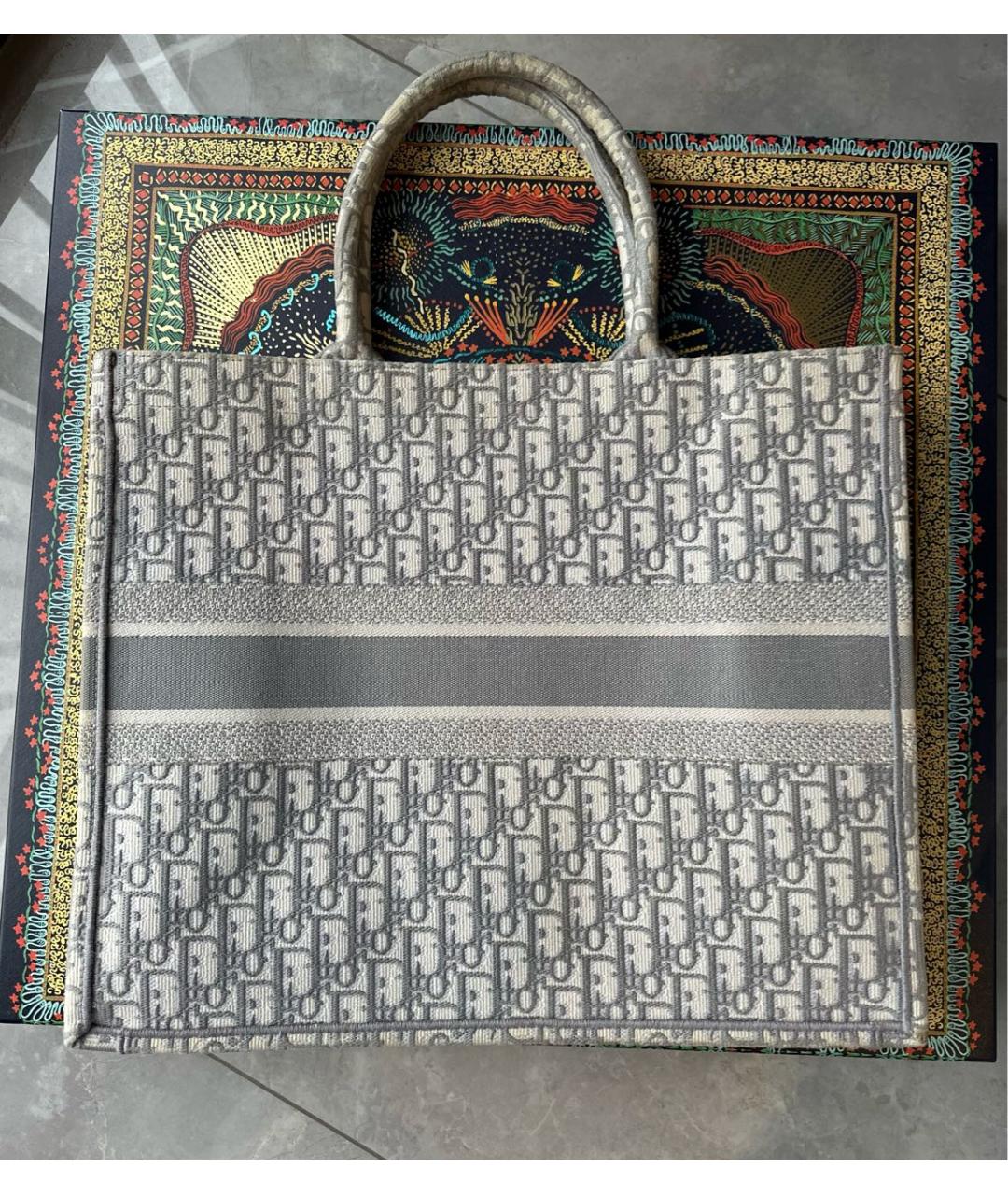 CHRISTIAN DIOR Серая жаккардовая сумка с короткими ручками, фото 6