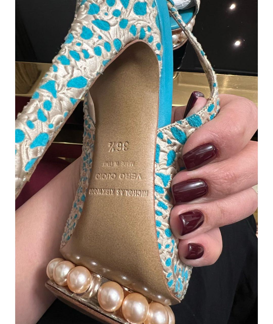 NICHOLAS KIRKWOOD Бирюзовые текстильные босоножки, фото 8